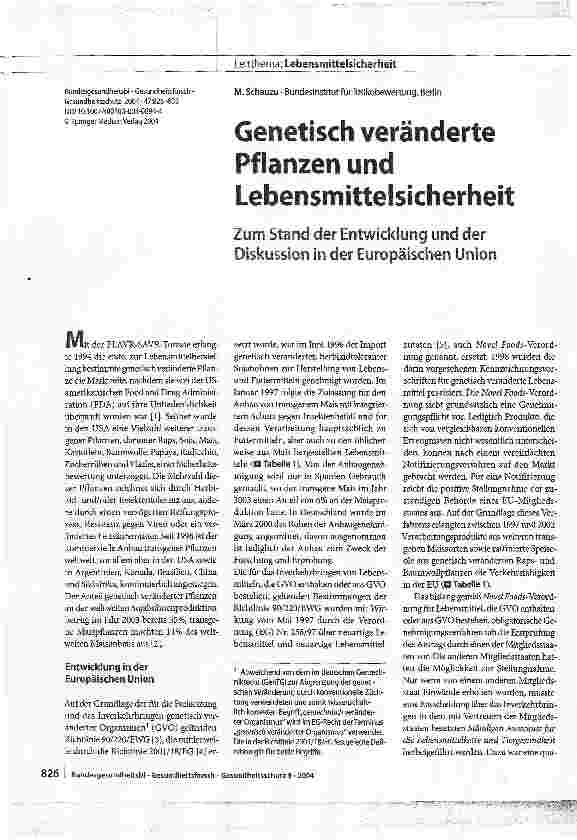 Vorschauseite 1: Genetisch veränderte Pflanzen und LebensmittelsicherheitZum Stand der Entwicklung und der Diskussion in der Europäischen Union