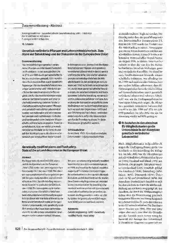 Vorschauseite 3: Genetisch veränderte Pflanzen und LebensmittelsicherheitZum Stand der Entwicklung und der Diskussion in der Europäischen Union