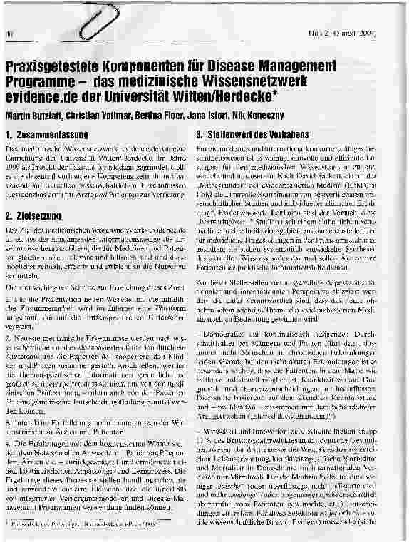 Vorschauseite 1: Praxisgetestete Komponenten für Disease Management Programme - das medizinische Wissensnetzwerk evidence. de der Universität Witten/Herdeeke