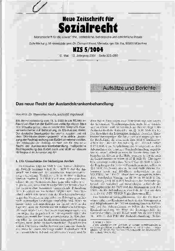 Vorschauseite 1: Das neue Recht der Auslandskrankenbehandlung