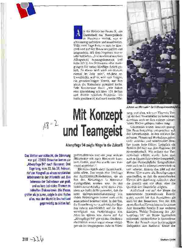 Vorschauseite 1: Mit Konzept und Teamgeist Altenpflege 94 zeigte Wege in die Zukunft
