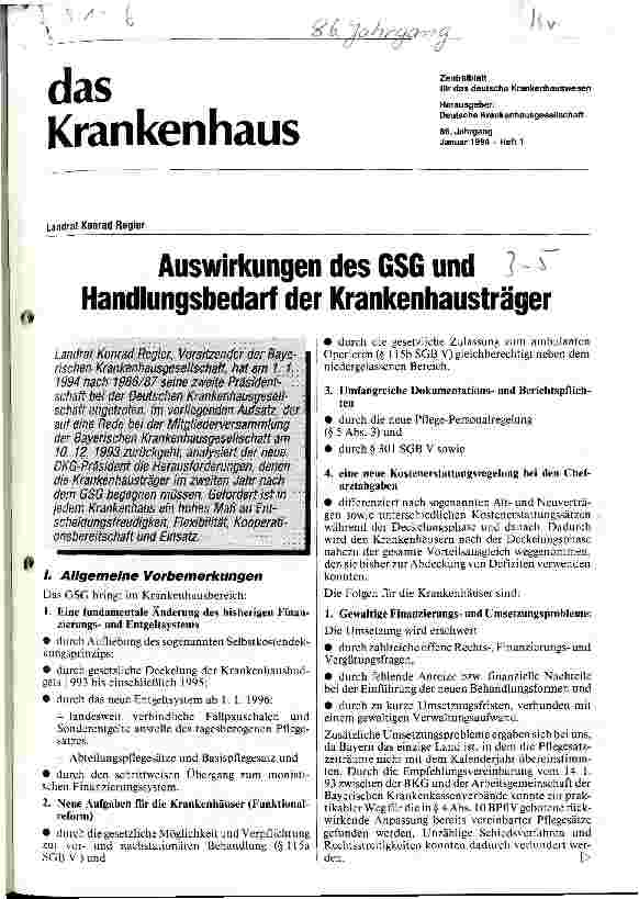 Vorschauseite 1: Auswirkungen des GSG und Handlungsbedarf der Krankenhausträger