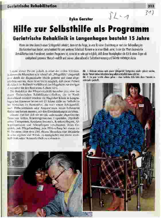 Vorschauseite 1: Hilfe zur Selbsthilfe als Programm Geriatrische Rehaklinik in Langenhagen besteht 15 Jahre