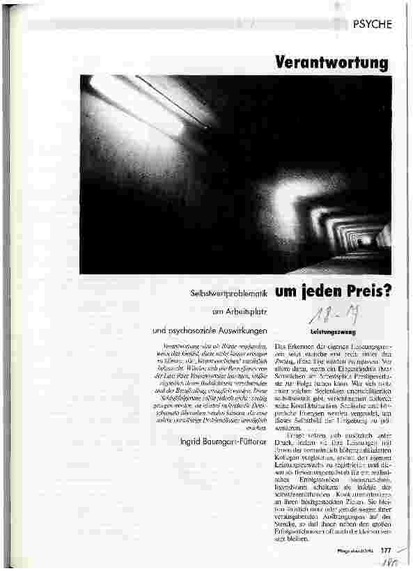 Vorschauseite 1: Verantwortung um jeden Preis? Selbstwertproblematik am Arbeitsplatz und psychosziale Auswirkungen