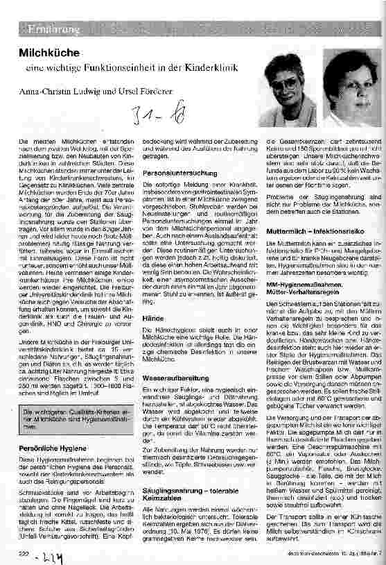 Vorschauseite 1: Milchküche; eine wichtige Funktionseinheit in der Kinderklinik