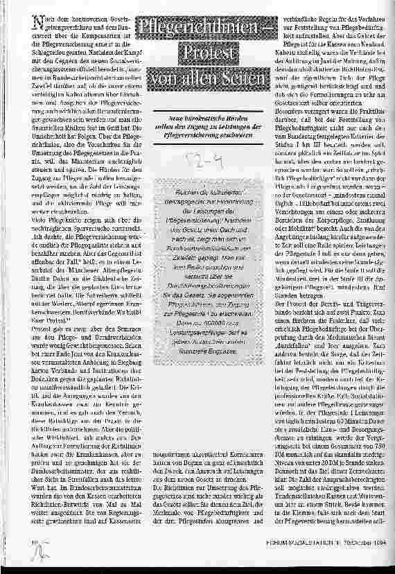 Vorschauseite 1: Pflegerichtlinien - Protest von allen Seiten Neue bürokratische Hürden sollen den Zugang zu Leistungen der Pflegeversicherung erschweren