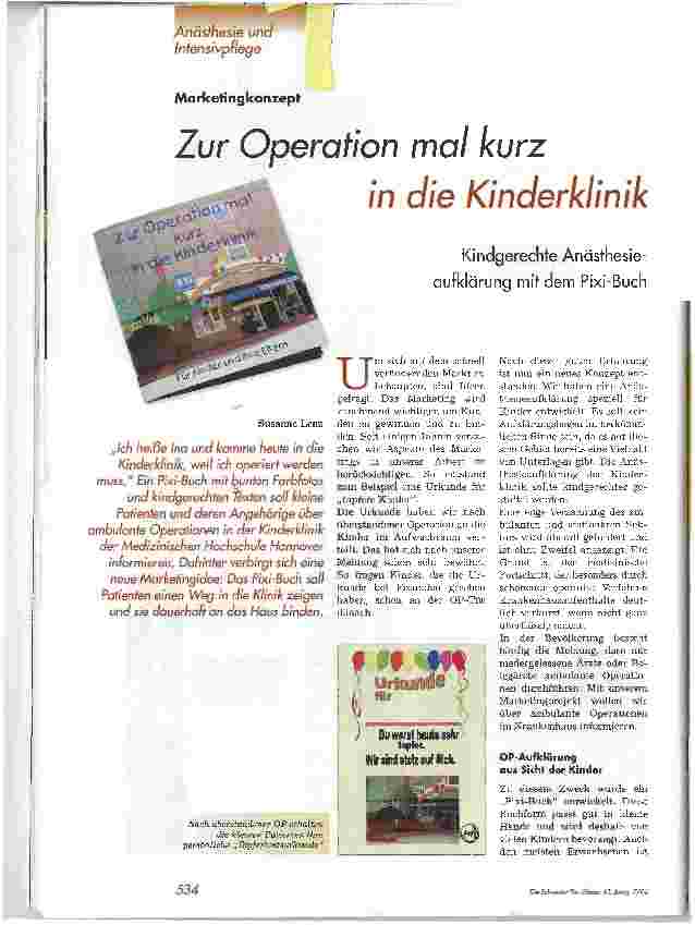 Vorschauseite 1: Zur Operation mal kurz in die KinderklinikKindgerechte Anästhesieaufklärung mit dem Pixi-Buch