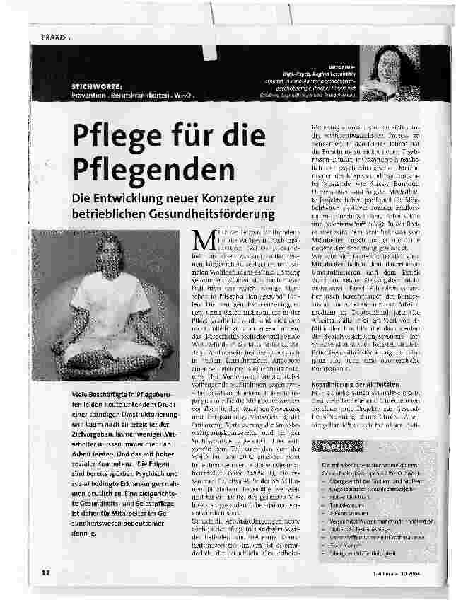 Vorschauseite 1: Pflege für die PflegendenDie Entwicklung neuer Konzepte zur betrieblichen Gesundheitsförderung