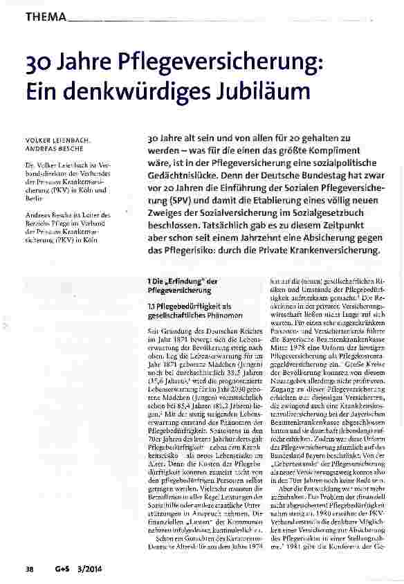 Vorschauseite 1: 30 Jahre Pflegeversicherung: Ein denkwürdiges Jubiläum