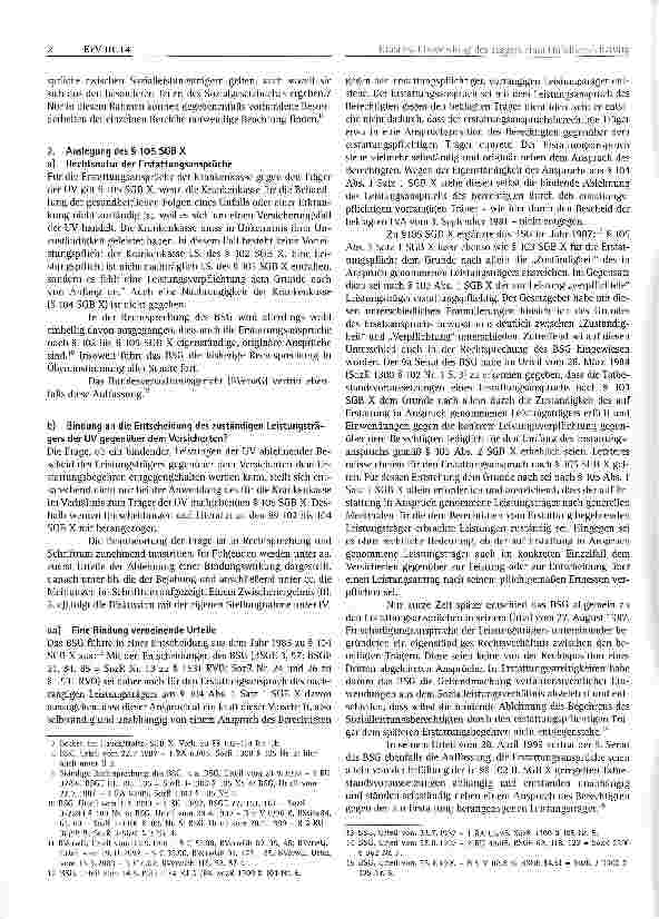 Vorschauseite 2: Einwendung des Trägers der Unfallversicherung aus dem Versicherungsverhältnis gegen einen Erstattungsanspruch der Krankenkasse nach § 105 SGB X?