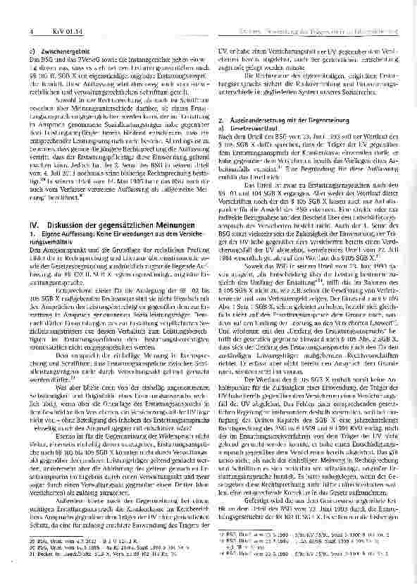 Vorschauseite 4: Einwendung des Trägers der Unfallversicherung aus dem Versicherungsverhältnis gegen einen Erstattungsanspruch der Krankenkasse nach § 105 SGB X?