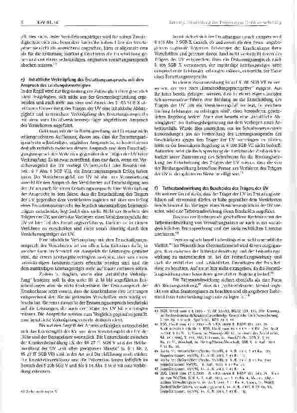 Vorschauseite 6: Einwendung des Trägers der Unfallversicherung aus dem Versicherungsverhältnis gegen einen Erstattungsanspruch der Krankenkasse nach § 105 SGB X?