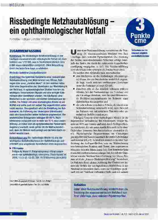 Vorschauseite 1: Rissbedingte Netzhautablösung -ein ophthalmologischer Notfall