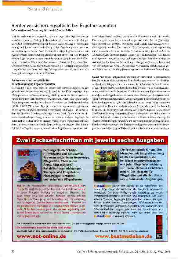 Vorschauseite 1: Rentenversicherungspflicht bei Ergotherapeuten