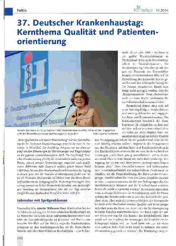Vorschauseite 1: 37. Deutscher Krankenhaustag: Kernthema Qualität und Patientenorientierung