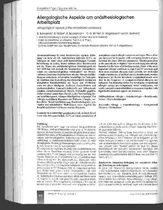 Vorschauseite 1: Allergologische Aspekte am anästhesiologischen Arbeitsplatz