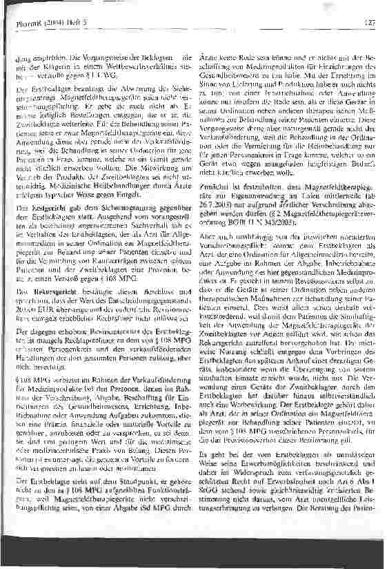 Vorschauseite 2: Zum Vertrieb von Magnetfeldtherapiegeräten Oberster Gerichtshof Wien, Beschluss vom 21. Oktober 2003