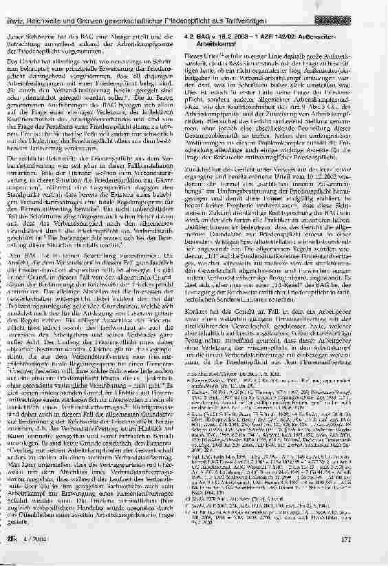 Vorschauseite 2: Reichweite und Grenzen gewerkschaftlicher Friedenspflicht aus Tarifverträgen (Teil II, Ziff. 4 und 5)