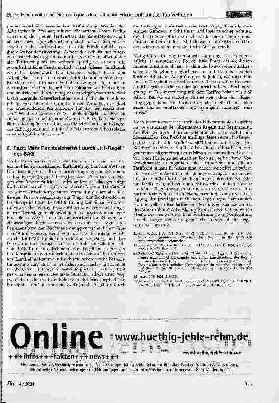 Vorschauseite 6: Reichweite und Grenzen gewerkschaftlicher Friedenspflicht aus Tarifverträgen (Teil II, Ziff. 4 und 5)