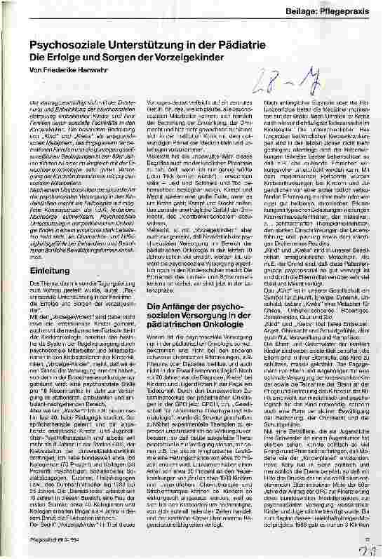 Vorschauseite 1: Psychosoziale Unterstützung in der Pädiatrie Die Erfolge und Sorgen der Vorzeigekinder