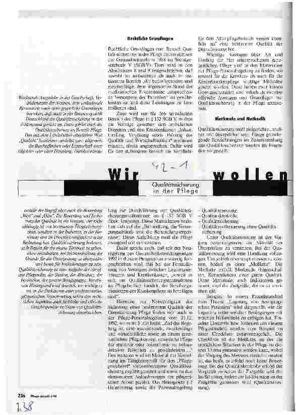 Vorschauseite 1: Wir wollen Qualität - Sie auch? Qualitätssicherung in der Pflege Positionspapier d.DBfK, 1994