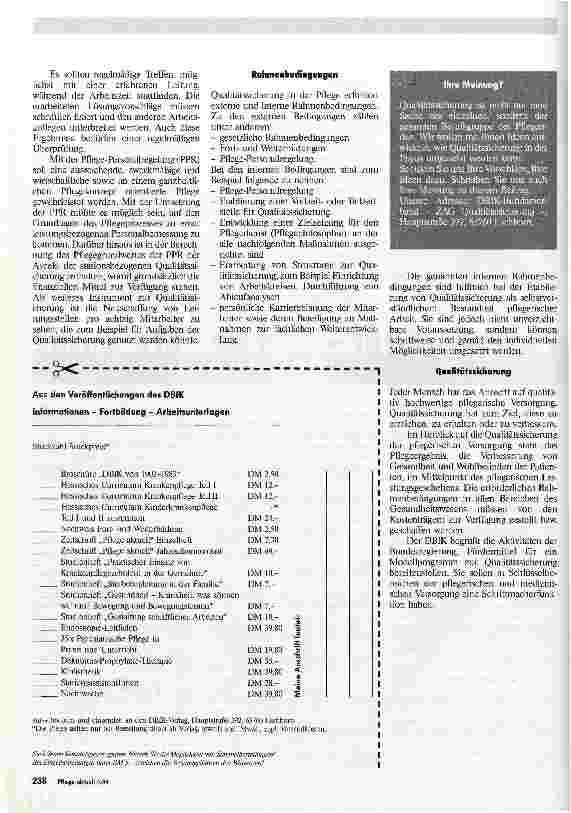 Vorschauseite 3: Wir wollen Qualität - Sie auch? Qualitätssicherung in der Pflege Positionspapier d.DBfK, 1994