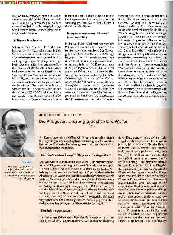 Vorschauseite 1: Die Pflegeversicherung braucht klare Worte