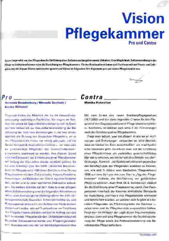 Vorschauseite 1: Vision Pflegekammer Pro und Contra