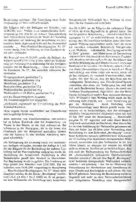 Vorschauseite 2: Herzberuhigung für Kräutertee unzulässigVerwaltungsgericht Köln, Urteil vom 7. April 2004 - 24 K 8164/01