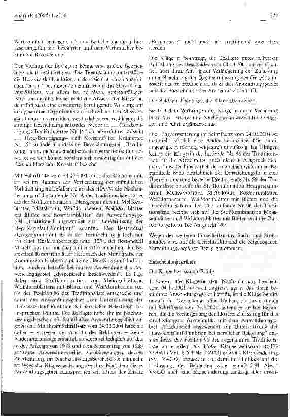 Vorschauseite 3: Herzberuhigung für Kräutertee unzulässigVerwaltungsgericht Köln, Urteil vom 7. April 2004 - 24 K 8164/01