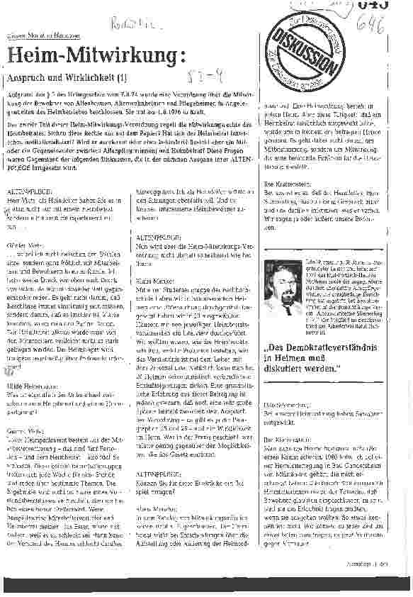 Vorschauseite 1: Heim-Mitwirkung: Anspruch und Wirklichkeit
