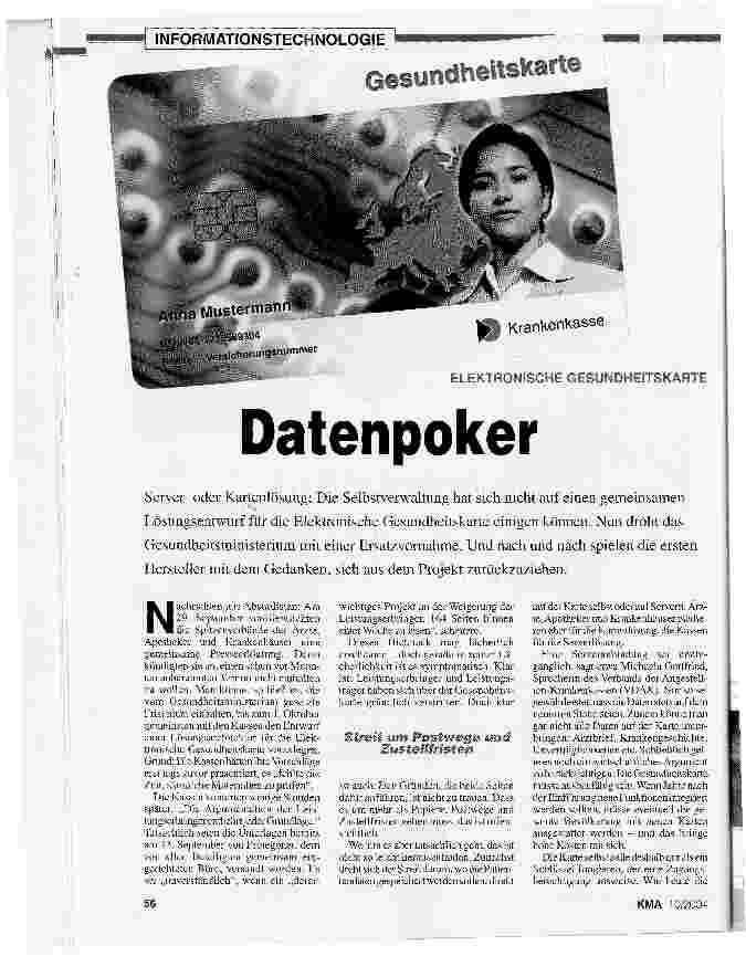 Vorschauseite 1: Datenpoker - ELEKTRONISCHE GESUNDHEITSKARTE
