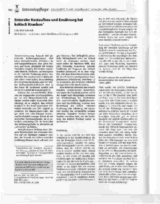 Vorschauseite 1: Enteraler Kostaufbau und Ernährung bei kritisch Kranken
