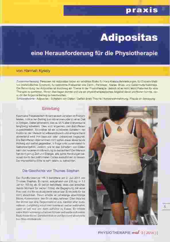 Vorschauseite 1: Adipositas eine Herausforderung für die Physiotherapie