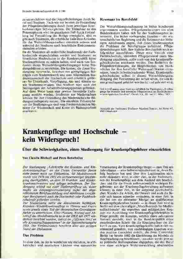 Vorschauseite 1: Krankenpflege und Hochschule -kein Widerspruch!