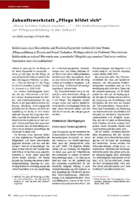 Vorschauseite 1: Zukunftswerkstatt „Pflege bildet sich Wenn Schüler Schule machen ... - Ein Gedankenexperiment
