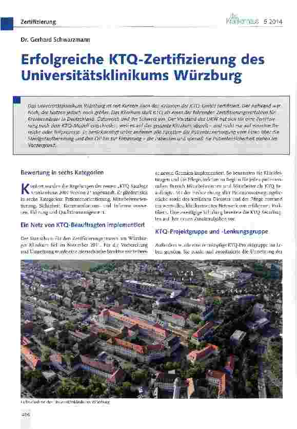 Vorschauseite 1: Erfolgreiche KTQ-Zertifizierung des Universitätsklinikums Würzburg