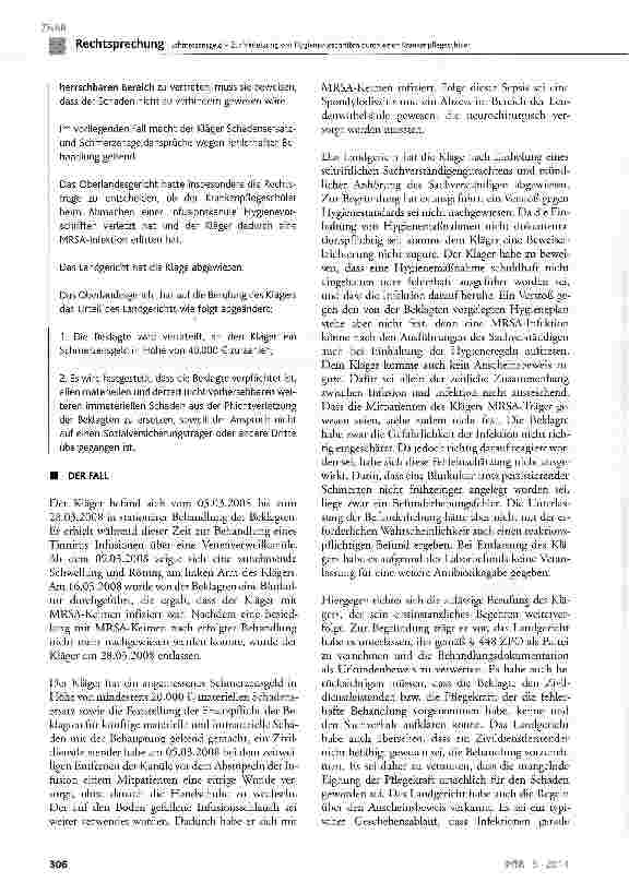 Vorschauseite 2: Schmerzensgeld - Zur Verletzung von Hygienevorschriften durch einen KrankenpflegeschülerBGB § 253 Abs. 2, § 823 Abs. 1
