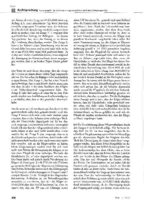 Vorschauseite 4: Schmerzensgeld - Zur Verletzung von Hygienevorschriften durch einen KrankenpflegeschülerBGB § 253 Abs. 2, § 823 Abs. 1