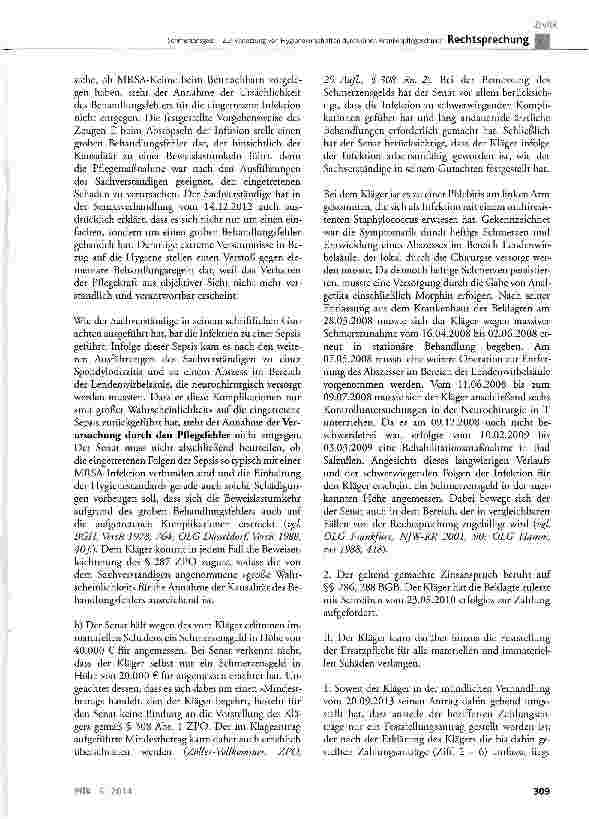 Vorschauseite 5: Schmerzensgeld - Zur Verletzung von Hygienevorschriften durch einen KrankenpflegeschülerBGB § 253 Abs. 2, § 823 Abs. 1