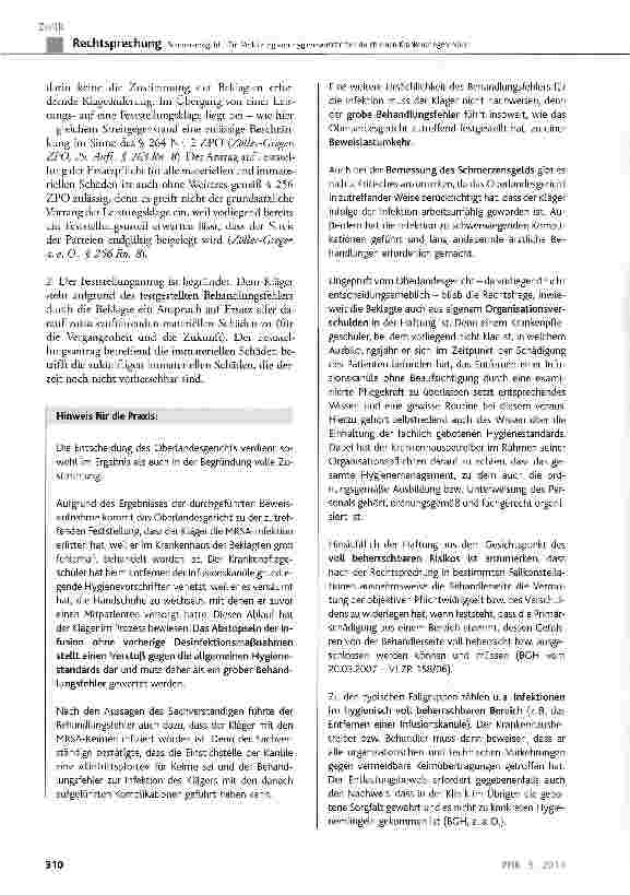 Vorschauseite 6: Schmerzensgeld - Zur Verletzung von Hygienevorschriften durch einen KrankenpflegeschülerBGB § 253 Abs. 2, § 823 Abs. 1