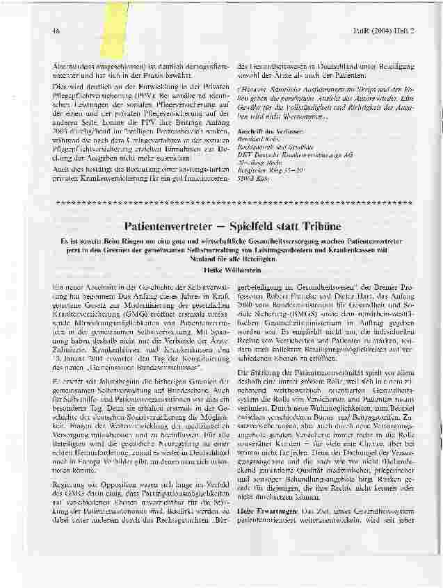 Vorschauseite 1: Patientenvertreter - Spielfeld statt Tribüne