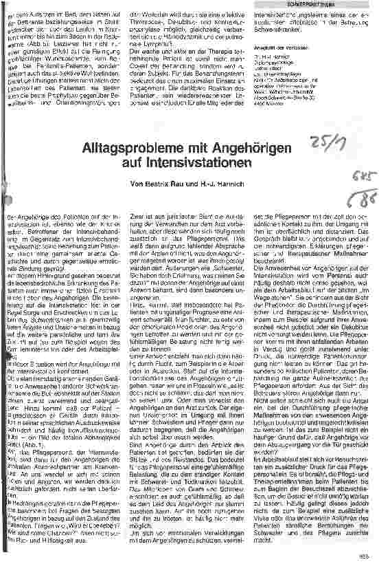 Vorschauseite 1: Alltagsprobleme mit Angehörigen auf Intensivstationen