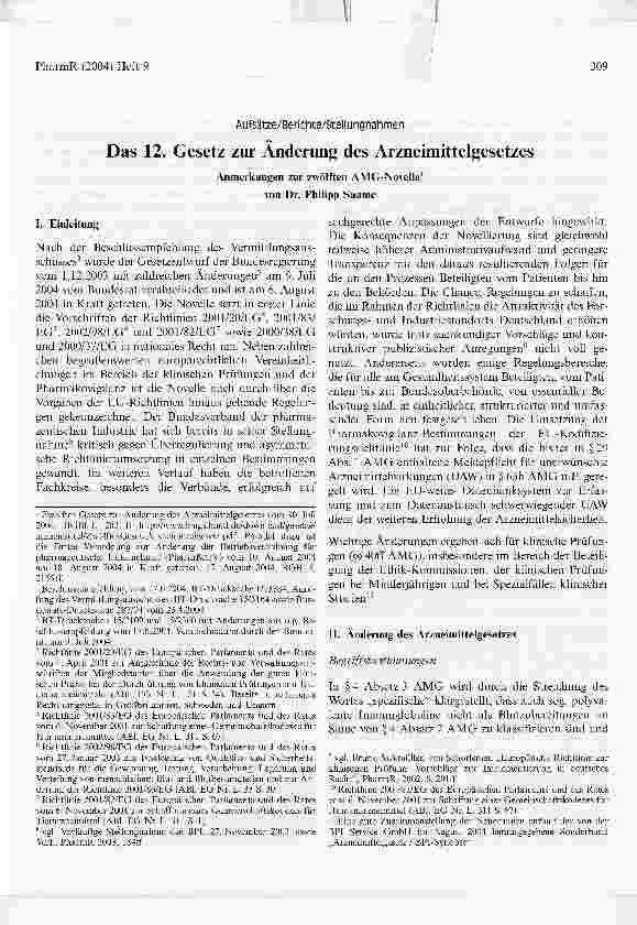 Vorschauseite 1: Das 12. Gesetz zur Änderung des Arzneimittelgesetzes