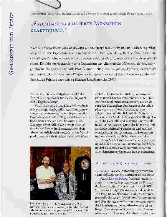 Vorschauseite 1: PSYCHISCH VERÄNDERTE MENSCHEN REAKTIVIERENINTERVIEW MIT DEM BEGRÜNDER DES PSYCHOBIOGRAPHISCHEN PFLEGEMODELLS:
