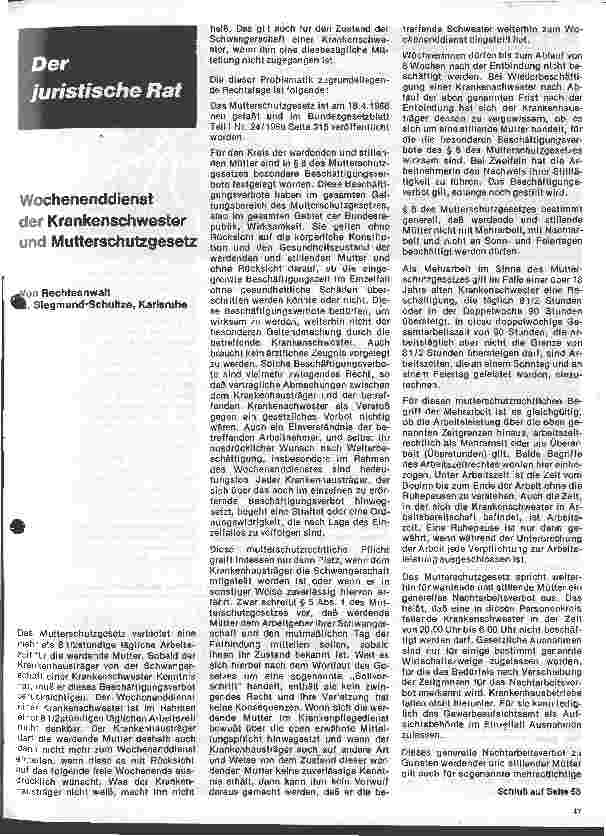 Vorschauseite 1: Wochenenddienst der Krankenschwester und Mutterschutzgesetz