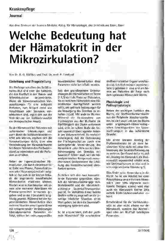 Vorschauseite 1: Welche Bedeutung hat der Hämatokrit in der Mikrozirkulation?