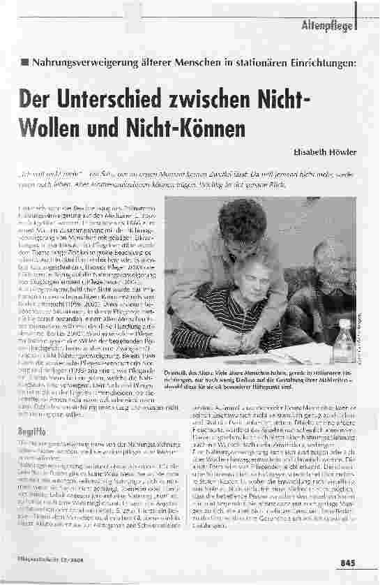 Vorschauseite 1: Nahrungsverweigerung älterer Menschen in stationären Einrichtungen: Der Unterschied zwischen Nicht-Wollen und Nicht-Können