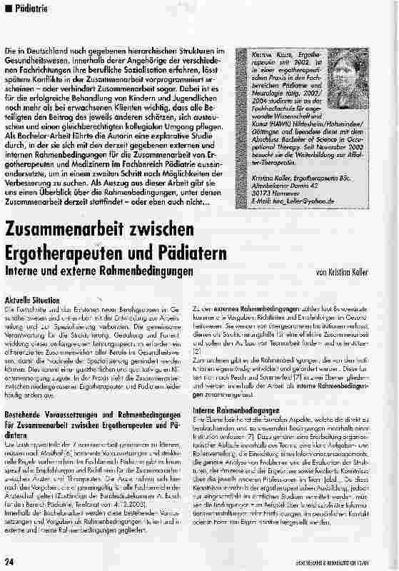 Vorschauseite 1: Zusammenarbeit zwischen Ergotherapeuten und Pädiatern