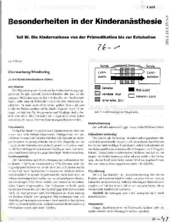 Vorschauseite 1: Besonderheiten in der Kinderanästhesie Teil III: Die Kindernarkose von der Prämedikation bis zur Extubation